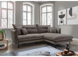Ecksofa HOME AFFAIRE "Levke, 255 x 180 cm, modern und bequem", grau (grau, braun), B:255cm H:94cm T:180cm, 100% Polyester, Sofas, Ecksofa, Velours, Kissen: Paradiso, L-Form, inkl. Rücken- und Zierkissen