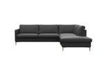 Ecksofa FLEXLUX "Fiore, super Sitzkomfort durch Kaltschaum im Sitz, L-Form", schwarz (deep schwarz), B:266cm H:85cm T:225cm, 100% Echteder, Sofas, Ecksofa, schmale Armlehnen, Füße Alu+ Eiche
