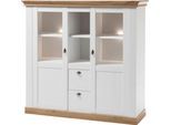 Highboard HOME AFFAIRE "Cremona, moderner Schrank, Hochkommode Stauraumelement im Landhausstil", weiß (pinie weiß nb, applikation wotan eiche nb), B:148cm H:139cm T:47cm, Sideboards, Highboard, Metallgriffe, ausreichend Stauraum, vielseitig einsetzbar 148 cm breit