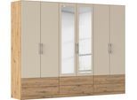 Kleiderschrank RAUCH "Schrank Garderobenschrank Mehrzweckschrank Schlafzimmer HERSBRUCK", beige (eiche artisan, beige (champagner)), B:271cm H:210cm T:54cm, Holzwerkstoff, Schränke, Kleiderschrank, mit großzügigen Schubladen sowie Spiegeltüren MADE IN GERMANY