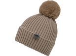 Bommelmütze CHILLOUTS "Hazel Hat", Damen, beige (taupe), Rippstrick, Kunstfaser, Mützen Bommelmütze