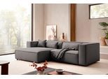 Ecksofa "PIARA Struktur u. Leinenoptik mit Kedernaht L-Form", grau (anthrazit), B:267cm H:66cm T:167cm, 100% Polyester, LEGER HOME BY LENA GERCKE, Sofas, Ecksofa, wahlweise Ottomane rechts/links, schwarze Füße, bequemer Sitzkomfort