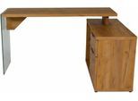 Eckschreibtisch JAHNKE "LUX C 135 E", braun (kerneiche, klarglas, klarglas, kerneiche), B:141,8cm H:74cm T:100cm, Tische, Eckschreibtisch, Eckschreibtisch,wechselseitig montierbar,Glas,1 Schublade & 2 Fächer