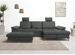 Ecksofa OTTO HOME "Costello L-Form, B: 301cm, Sitztiefen & Armteilverstellung, Federkern", grau (anthrazit), B:301cm H:89cm T:176cm, Luxus-Microfaser (90% Polyester, 10% Polyamid);Samtoptik (100% Polyester), Sofas, Ecksofa, 3 Nierenkissen, mit Schlaffunktion & Bettkasten