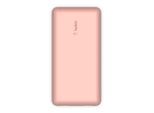 BELKIN Powerbank "BoostCharge 20.000mAh Powerbank 15 Watt zum Laden von 3 Geräten", rosa, 3,7 V 20.000mAh, Akkumulatoren, 1x USB-C, 2x USB-A, Power für bis zu 78 Stunden, Powerbank