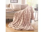 Wohndecke "Cleora", beige, B:200cm L:150cm, Polyester, LEGER HOME BY LENA GERCKE, Wohndecken, Wohndecke, Premium, 450g/m², weich, 150X200 cm, Decke, 3D Wellenmuster, Überwurf