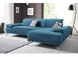 Ecksofa OTTO HOME "Caluna, L-Form, B:280cm, Federkern, in Stoff und Leder", blau (azur), B:269cm H:97cm T:174cm, Flachgewebe Mura: (100% Polyester);Luxus-Microfaser Vintageoptik (100% Polyester);Luxus-Mikrofaser (90% Polyester, 10% Polyamid), Sofas, Ecksofa, Inkl.Sitztiefenverstellung, wahlweise mit Kopf- und Armteilverstellung