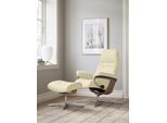 Fußhocker STRESSLESS "Sunrise", beige (vanilla paloma), B:57cm H:42cm T:40cm, Leder PALOMA: PALOMA ist ein durchgefärbtes Semianilin-Möbelleder mit natürlicher Narbung., Hocker, Fußhocker, mit Cross Base, Größe S, M & L, Holzakzent Eiche