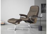 Relaxsessel STRESSLESS "Consul", braun (mole batick), B:78cm H:97cm T:70cm, Leder BATICK: BATICK ist ein leicht korrigiertes, durchgefärbtes und genarbtes Möbelleder, bei dem die meisten Unebenheiten und Spuren in der Regel entfernt wurden., Sessel, Relaxsessel, mit Cross Base, Größe S, M & L, Holzakzent Eiche, in 2 Bezugsqualitäten lieferbar