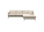 Ecksofa FLEXLUX "Fiore, L-Form", weiß (warm weiß), B:234cm H:85cm T:225cm, 100% Echteder, Sofas, Ecksofa, schmale Armlehnen, Füße alufarben, B/T 234/225 cm, Kaltschaum im Sitz