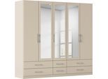 Kleiderschrank RAUCH "Schrank Garderobenschrank Mehrzweckschrank Schlafzimmer HERSBRUCK", beige (beige (champagner)), B:226cm H:210cm T:54cm, Holzwerkstoff, Schränke, Kleiderschrank, mit großzügigen Schubladen sowie Spiegeltüren MADE IN GERMANY