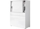 Sekretär OTTO HOME "Paris, Moderner PC-Schrank mit klappbarer Arbeitsfläche", weiß (weiß matt, weiß hochglanz), B:90cm H:125,1cm T:42cm, Sekretäre, Sekretär, 2 Schubladen, Push-to-Open und verstellbare Einlegeböden, Breite 90 cm