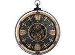 Wanduhr GILDE "Wanduhr rund Pertador schwarz", schwarz, B:74cm H:90cm T:8cm, Wanduhren, Wanduhr, Zahnrädermotiv, Uhrwerk, Wohnzimmer, Büro, Industrial, Dekoration