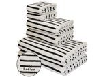 Handtuch Set "Tamsin, Duschtücher, Handtücher, Gästetücher, Premium 500 gr/m²", schwarz-weiß (weiß, schwarz), 6 Stk., Frottier, Frottier, Obermaterial: 100% Baumwolle, LEGER HOME BY LENA GERCKE, Handtuch-Sets, Handtuch Set, mit Logostikerei, 100% Baumwolle, gestreift, weich, 5 Jahre Garantie, Topseller