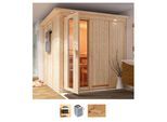 Sauna KARIBU "Rodin", beige (naturbelassen), Saunaofen, integrierte Steuerung, 9 kW, Saunen, Sauna, Ofen 9 kW integr. Strg