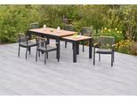 Garten-Essgruppe MERXX "»Tilos«", grau (graphit, graphit, graphit), Aluminium, Massivholz, Sitzmöbel-Sets, Garten-Essgruppe, Tisch: verlängerbar, 180-360 x 100 cm