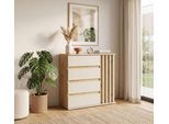 Kommode HOME AFFAIRE "LANDUVA Sideboard mit viel Stauraum, Breite 80 cm", eiche artisa, weiß, B:80cm H:80cm T:34cm, Holzwerkstoff, Sideboards, Kommode, Schrank mit Schubladen und 1 Tür, Lamellen Design