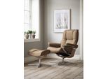 Relaxsessel STRESSLESS "Mayfair", braun (latte batick), B:83cm H:102cm T:74cm, Leder BATICK: BATICK ist ein leicht korrigiertes, durchgefärbtes und genarbtes Möbelleder, bei dem die meisten Unebenheiten und Spuren in der Regel entfernt wurden., Sessel, Relaxsessel, mit Cross Base, Größe S, M & L, Holzakzent Eiche