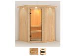 Sauna KARIBU "Nanna", beige (naturbelassen), ohne Ofen, (ohne Ofen), Saunen, Sauna, ohne Ofen
