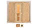 Sauna KARIBU "Nanna", beige (naturbelassen), ohne Ofen, (ohne Ofen), Saunen, Sauna, ohne Ofen
