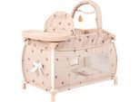 Puppenbett BAYER "Multi-Puppenbett", hellrosa mit blumen, Puppenmöbel, KinderB:37,5cm H:62cm T:65cm, Puppenbett, mit integriertem Hochstuhl, Wickelablage und Mobile, B:37,5cm H:62cm T:65cm