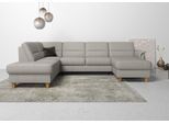Wohnlandschaft HOME AFFAIRE "Palmera U-Form, B: 308 cm, große Stoff + Leder Auswahl", grau (lightgrau), B:308cm H:89cm T:212cm, Luxus-Microfaser (100% Polyester);Struktur (100% Polyester);Luxus-Microfaser in Lederoptik (100% Polyester), Sofas, Wohnlandschaft, mit Schlaffunktion & Bettkasten, Federkern, XXL-Wohnlandschaft