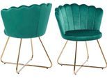 Polsterstuhl SALESFEVER "Komfortabler Stuhl im eleganten Design", grün (grün, gold, gold, grün), B:69,5cm H:85cm T:66cm, Metall, Polyester, Stühle, Polsterstuhl, Muschel-Design