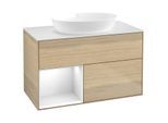 Villeroy und Boch Finion Waschtischunterschrank FA11GFPC 100cm, Abdeckplatte white matt, Regale Glossy white lacquer, Oak Veneer