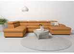 Wohnlandschaft OTTO HOME "Alberto U-Form, B: 350 cm, mit Kopfteilverstellung, XXL-Sofa", gelb (curry), B:350cm H:73cm T:228cm, Luxus-Microfaser in Lederoptik (100% Polyester);Microfaser in Antiklederoptik (100% Polyester);Luxus-Microfaser Vintageoptik (100% Polyester);Luxus-Microfaser weich (90%Polyester 10%Polyamid), Sofas, Wohnlandschaft, optional mit Schlaffunktion, Couch mit Lederoption