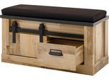 Sitzbank HOME AFFAIRE "Sherwood, Schuhbank mit Sitzkissen, Garderobenbank im Industrial-Style", braun (old style hell dekor), B:93cm H:51cm T:43cm, FSC-zertifizierter Holzwerkstoff, Sitzbänke, Sitzbank, mit Scheunentorbeschlag & Apothekergriffen, in 2 Farben erhältlich