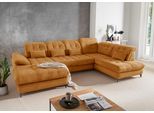 Ecksofa HOME AFFAIRE "Delphino, Multifunktionen, 358 x 216 cm, modern & bequem", orange (gold), B:358cm T:216cm, 100% Polyester, Sofas, Ecksofa, Microfaser, L-Form, Bettfunktion, Nierenkissen, Verstellungen