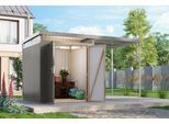 Gerätehaus KARIBU "Titanium 2 SET mit Anbaudach", grau (graualuminium), Gerätehäuser, Metall, Gerätehaus, Made in Germany