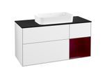 Villeroy und Boch Finion Waschtischunterschrank G302HBGF 120cm, Abdeckplatte black matt, Emotion, Regal rechts Peony, Glossy white lacquer