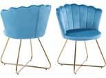 Polsterstuhl SALESFEVER "Komfortabler Stuhl im eleganten Design", blau (blau, gold, gold, blau), B:69,5cm H:85cm T:66cm, Metall, Polyester, Stühle, Polsterstuhl, Muschel-Design