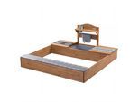 Sandkasten ROBA "Outdoor+ Sandkasten mit Matschküche", braun (teak), Sandkästen, Kinder, B/H/T: 117cm x 18cm x 118cm, Kunststoff, Massivholz, Sandkasten, B:117cm H:18cm T:118cm