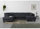 Wohnlandschaft SIT & MORE "Belluci U-Form", blau (tiefblau), B:321cm H:85cm T:195cm, Sofas, Wohnlandschaft, Kopfteilverstellung und Federkern, wahlweise mit Schlaffunktion