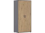 Kleiderschrank RAUCH "Schrank Mehrzweckschrank Garderobe Wäscheschrank Schlafzimmer VOYAGER", braun (graumetallic, eiche artisan, griffe graumetallic), B:93cm H:194cm T:53cm, Holzwerkstoff, Schränke, Kleiderschrank, mit 2 modernen Griffvarianten, viel Stauraum MADE IN GERMANY