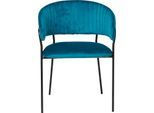 Esszimmerstuhl SALESFEVER "Idro Komfortabler Polsterstuhl", blau (türkis, schwarz, schwarz, türkis), B:55cm H:80cm T:50cm, Metall, Polyester, Stühle, Esszimmerstuhl, Abgerundeter Rücken mit Längsstepppung