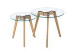 Carryhome Beistelltischset, Klar, Eiche, Holz, Glas, Eiche, massiv, rund, 50x45x50 cm, Wohnzimmer, Wohnzimmertische, Beistelltische