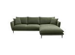 Hom`in Ecksofa, Grün, Metall, 5-Sitzer, Füllung: Polyetherschaumkern, Silikon,Silikon, Ottomane rechts, L-Form, 304x196 cm, seitenverkehrt erhältlich, Rücken echt, Wohnzimmer, Sofas & Couches, Wohnlandschaften, Ecksofas