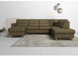 Wohnlandschaft HOME AFFAIRE "Palmera U-Form, B: 308 cm, große Stoff + Leder Auswahl", grün (olive), B:308cm H:89cm T:212cm, Luxus-Microfaser (100% Polyester);Struktur (100% Polyester);Luxus-Microfaser in Lederoptik (100% Polyester), Sofas, Wohnlandschaft, optional Schlaffunktion & Bettkasten, Federkern, XXL-Wohnlandschaft