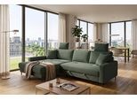 Ecksofa TRENDS BY HG "Summer L-Form, B: 284 cm, Schlaffunktion, 2 Zierkissen", grün (b808 zoom 11 wintermoss), B:284cm H:80cm T:178cm, 92% Polyester;8% Nylon, Sofas, Ecksofa, mit Kopfstützen, Wellenfederung, frei stellbar