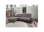 P & B , Graubraun , Textil , Uni , Ottomane links, L-Form , 276x188 cm , Rücken echt, USB-Anschluss, USB-C-Anschluss ,