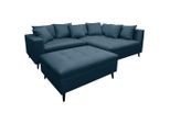 Mid.you , Dunkelblau , Textil , Birke , Füllung: Schaumstoffflocken,Schaumstoffflocken , Ottomane rechts, L-Form , 247x174 cm , Made in EU , Rücken echt, Armteil links ,