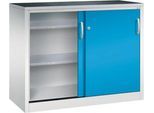 C + P Schiebetüren-Werkzeugschrank Acurado, B 1200 x T 500 x H 1000 mm, je Fachboden 110 kg, Stahl, lichtgrau/lichtblau