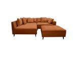 Mid.you , Rostfarben , Textil , Birke , Füllung: Schaumstoffflocken,Schaumstoffflocken , Ottomane links, L-Form , 247x174 cm , Made in EU , Rücken echt, Armteil rechts ,