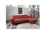 P & B , Rot , Textil , Uni , Ottomane rechts, L-Form , 276x188 cm , Rücken echt, USB-Anschluss, USB-C-Anschluss ,