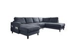 Mid.you , Dunkelblau , Textil , Eiche , Füllung: Schaumstoffflocken , U-Form, Ottomane rechts , 298x198 cm , Made in EU, Oeko-Tex® Standard 100 , Liegefunktion ,