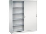 C + P Schiebetüren-Werkzeugschrank Acurado, B 1600 x T 600 x H 1950 mm, je Fachboden 70 kg, Stahl, lichtgrau