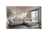 Mid.you , Taupe , Textil , Füllung: Schaumstoffflocken,Schaumstoffflocken,Schaumstoffflocken , L-Form, Ottomane rechts , 321x187 cm , Made in EU , Rücken echt ,